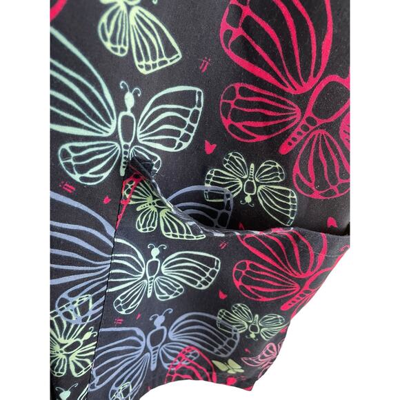 Shana Women Scrub Top L Navy Butterfly‎ Medical Uniform Nurse Workwear Dental - Picture 5 of 11